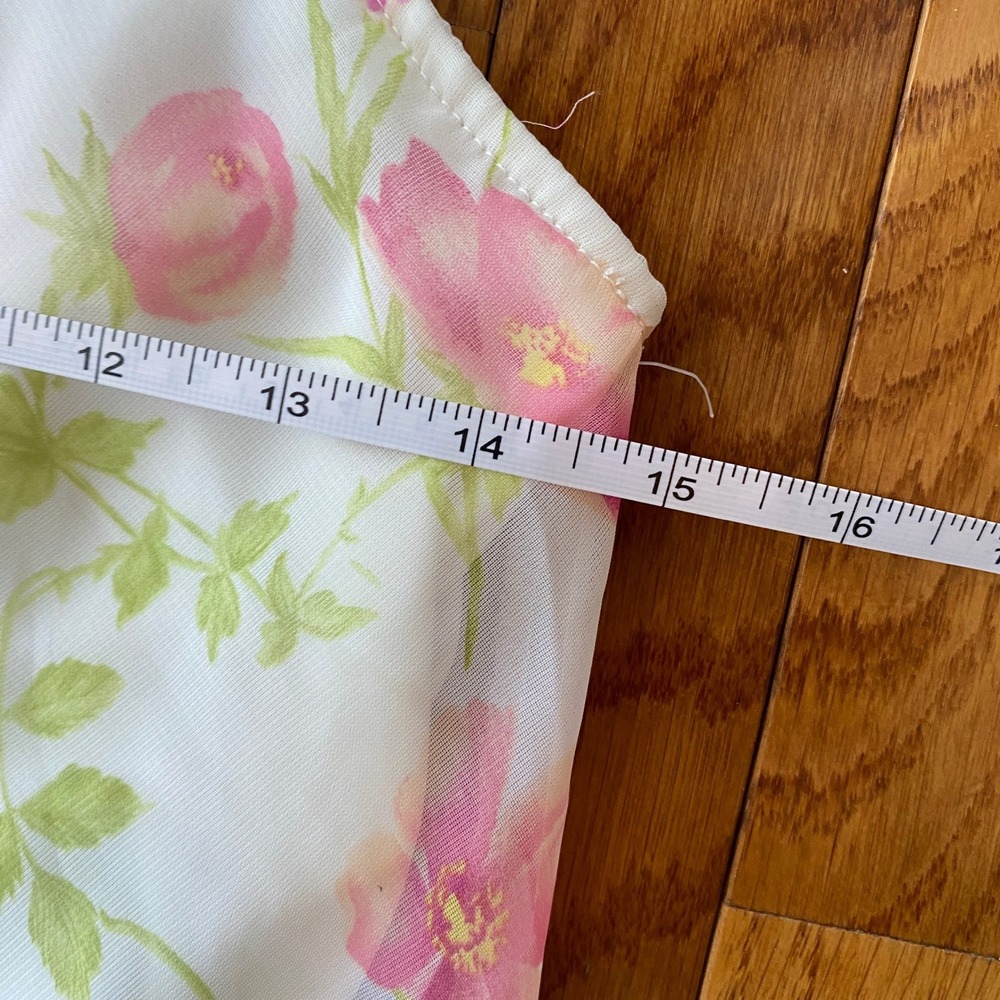 Vintage 90s My Michelle White Pink Floral Midi Dress Sheer Hem Coquette Y2K - Picture 10 of 12